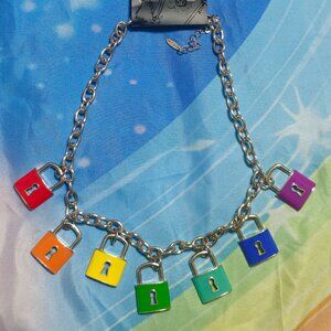 Dolls Kill Rainbow Locks Metal Locks Chain Necklace NEW!